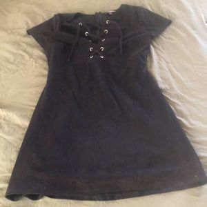 Short sleeve black suede dress express size s